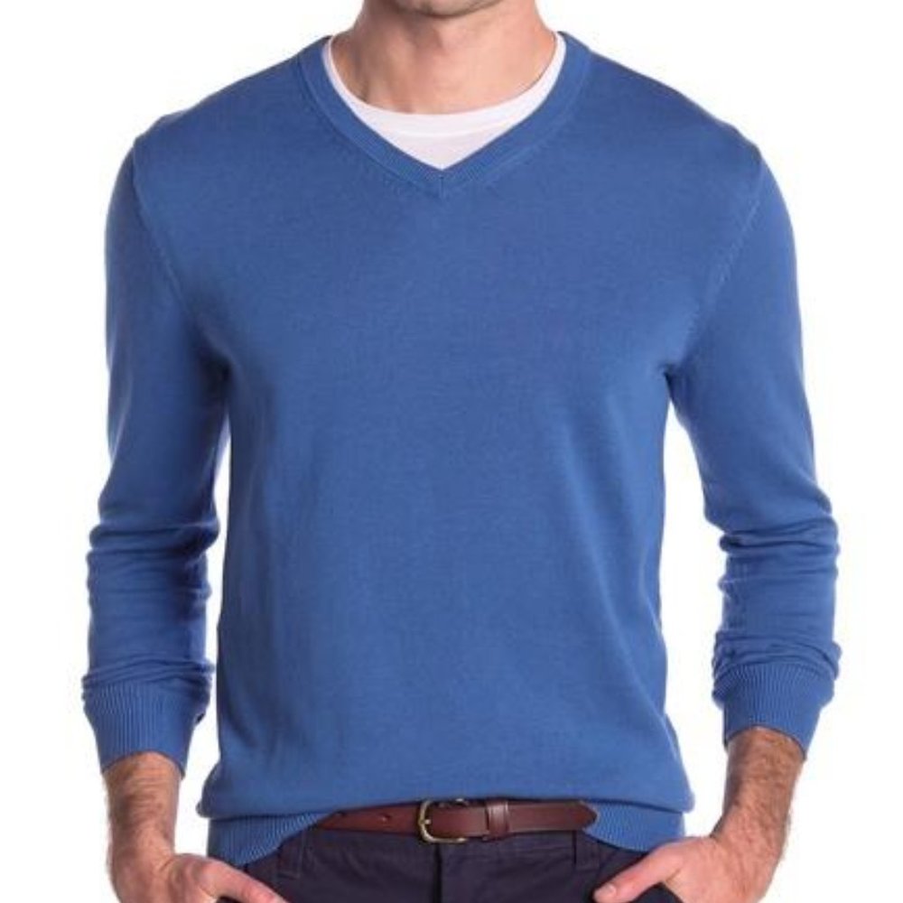 Joe Fresh Blue V Neck Pullover Sweater Solid Classic